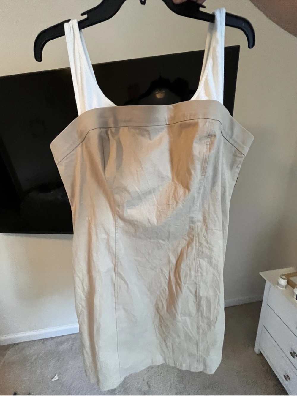 Anthropologie Beige Midi Dress with White Straps